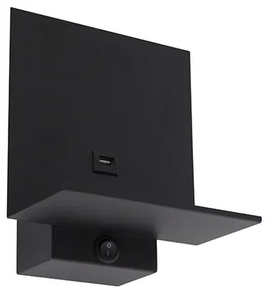 Модерен стенен аплик черен с USB връзка - Flero