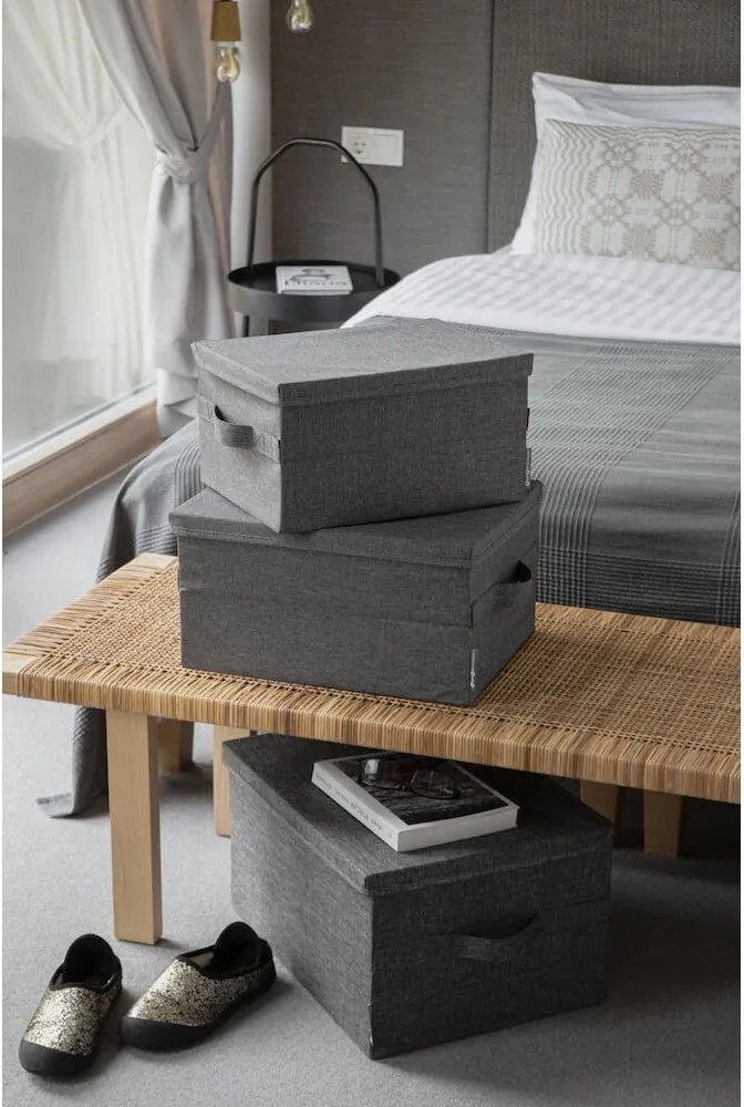 Сива текстилна кутия за съхранение с капак 35x26x19 cm Soft Storage – Bigso