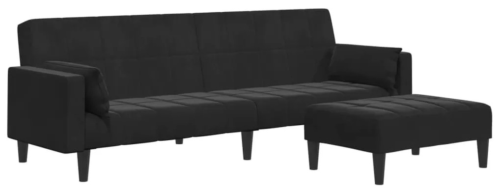 3258136 vidaXL 2-местно разтегателно канапе с табуретка, черно, кадифе