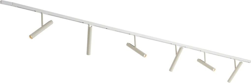 Модерна релсова система бяла с 6 бежови прожектора 1-фазна - Slimline Avery