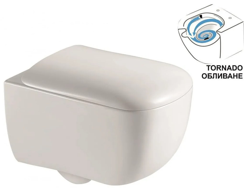 Конзолна тоалетна чиния ICC 5136 TORNADO, седалка и капак, порцелан, бял, 36х36.5х51см