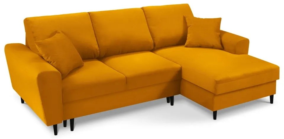 Разтегателен ъглов диван с място за съхранение от рипсено кадифе в цвят горчица (десен ъгъл) Kyoto – Cosmopolitan Design