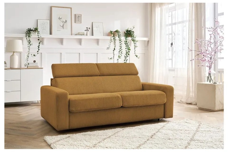 Разтегателен диван от рипсено кадифе в цвят горчица 215 cm Monaco – Bobochic Paris