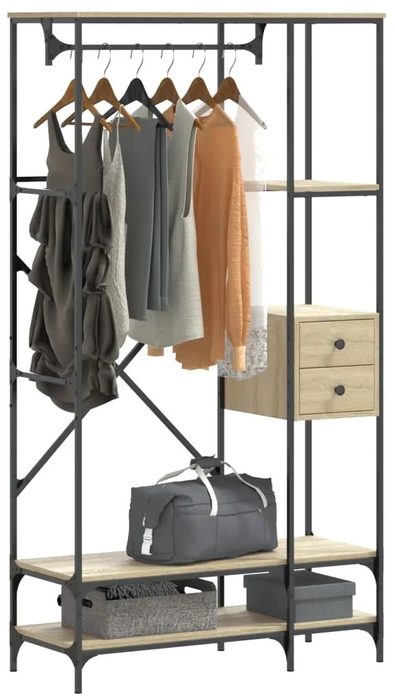 847860 vidaXL Етажерка за дрехи с рафтове, сонома дъб, инженерно дърво