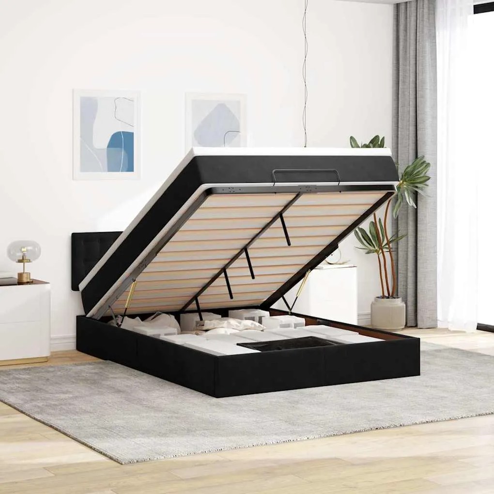 3312772 vidaXL Османска легло с матрак и LED, черно, 140x200 см, кадифе