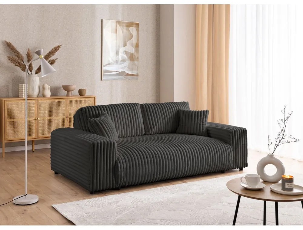 Тъмносив диван от рипсено кадифе 213 cm Justin – Ropez