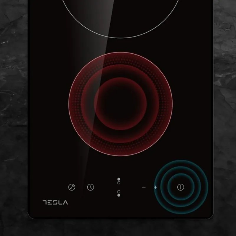 Стъклокерамичен плот за вграждане Tesla HV3201MB, 3300W, 9 степени, Таймер, Индикатор за гореща повърхност, Защита от деца, Черен