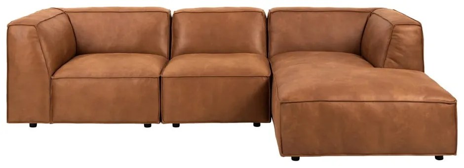 Ъглов диван от рециклирана кожа в цвят коняк, десен ъгъл, 282 см Fairfield - Bonami Selection