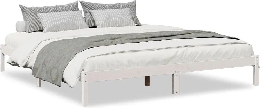 852427 vidaXL Рамка за легло без матрак, бял, 200x220 см, борово дърво масив