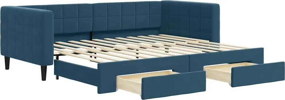 3196738 vidaXL Канапе с изтеглящо легло и чекмеджета синьо 90x200 см кадифе