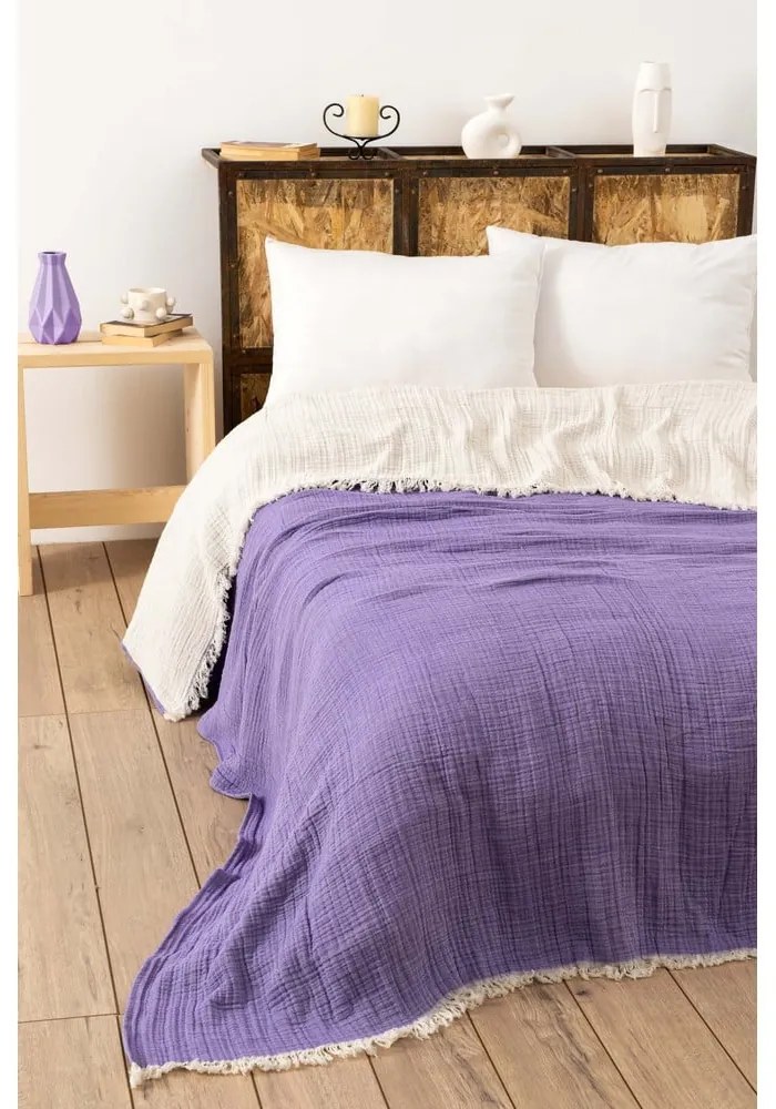 Лилава муселинова покривка за двойно легло 230x250 cm - Mijolnir
