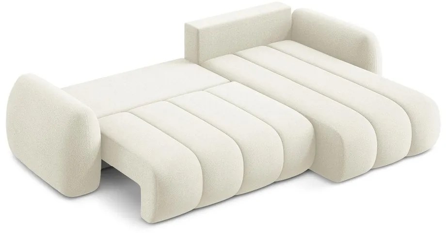 Бежов разтегателен ъглов диван с място за съхранение от букле (десен ъгъл) Pele – Makamii