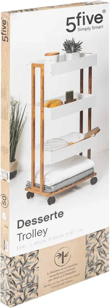 Етажерка на колела 5five Natureo, 4 нива - Бял