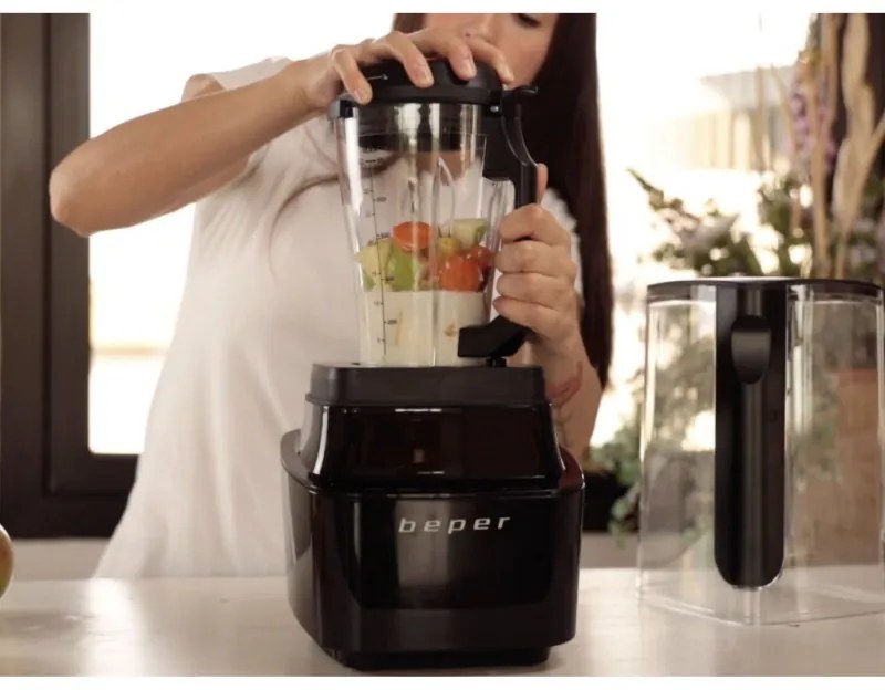 Разопакован: Вакуумен блендер Beper BP.620, 1000W, 1L, BPA Free, Шумоизолираща капачка, Soft Touch, 2скорости+импулси, Черен