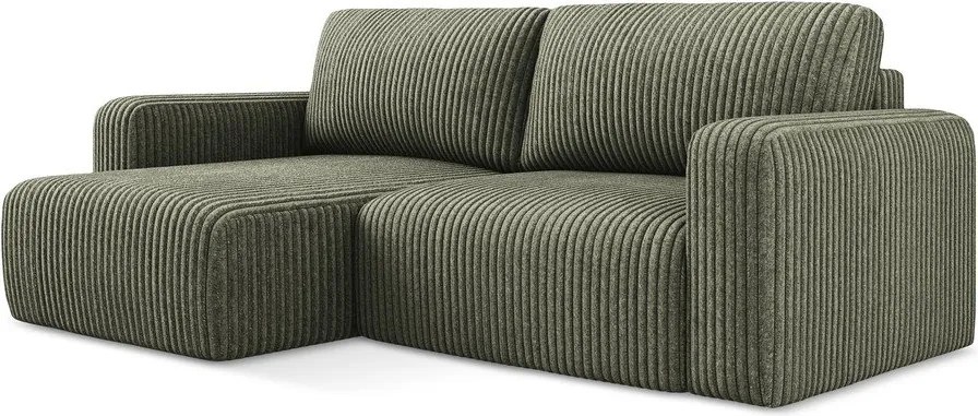 Зелен сгъваем/с място за съхранение ъглов диван от рипсено кадифе (ляв ъгъл) Kona – Makamii