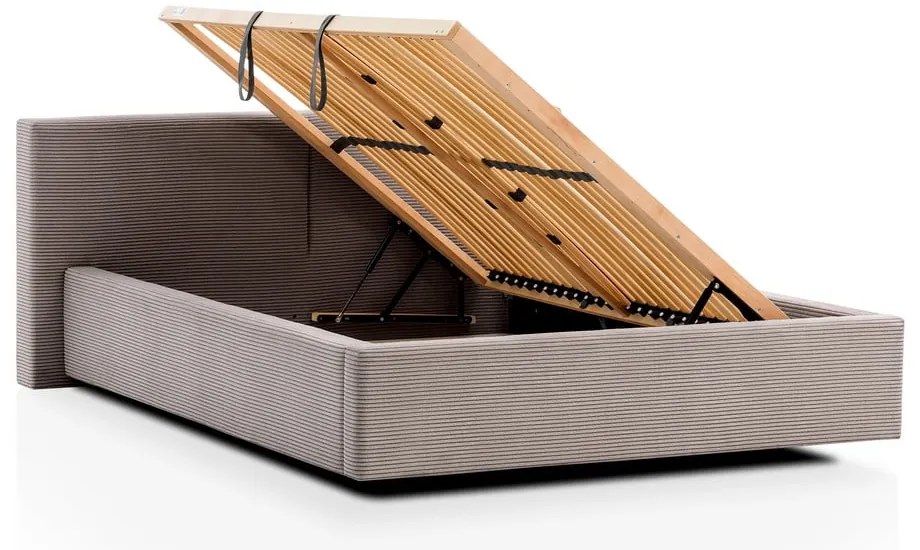 Светлокафяво двойно легло 140x200 cm тапицирано с място за съхранение с включена подматрачна рамка Cube – Meise Möbel