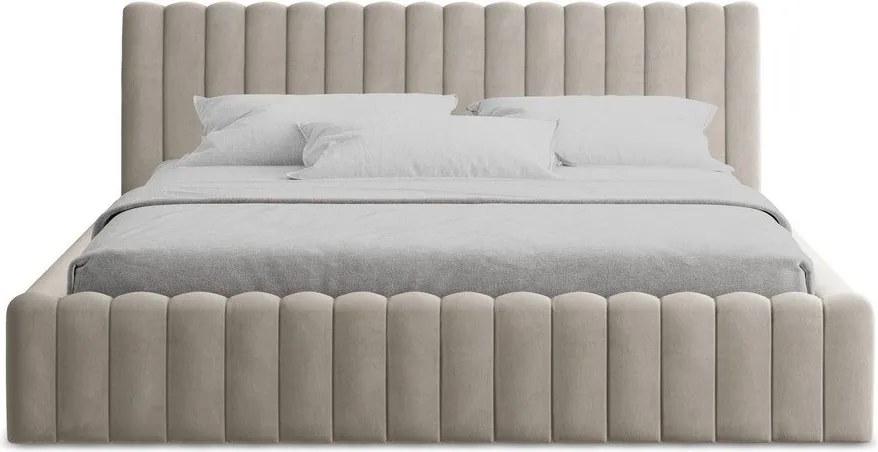 Кафяво-сиво двойно легло 180x200 cm тапицирано с място за съхранение с включена подматрачна рамка Lemi – Makamii