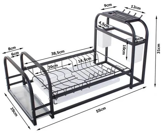 Сушилник за съдове Verk Group 07131, Поставки за прибори и ножове, Черен