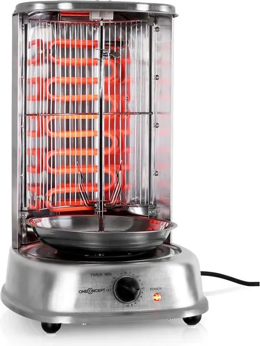 OneConcept Kebap Master вертикален грил 2000W неръждаема стомана с комплект шишове