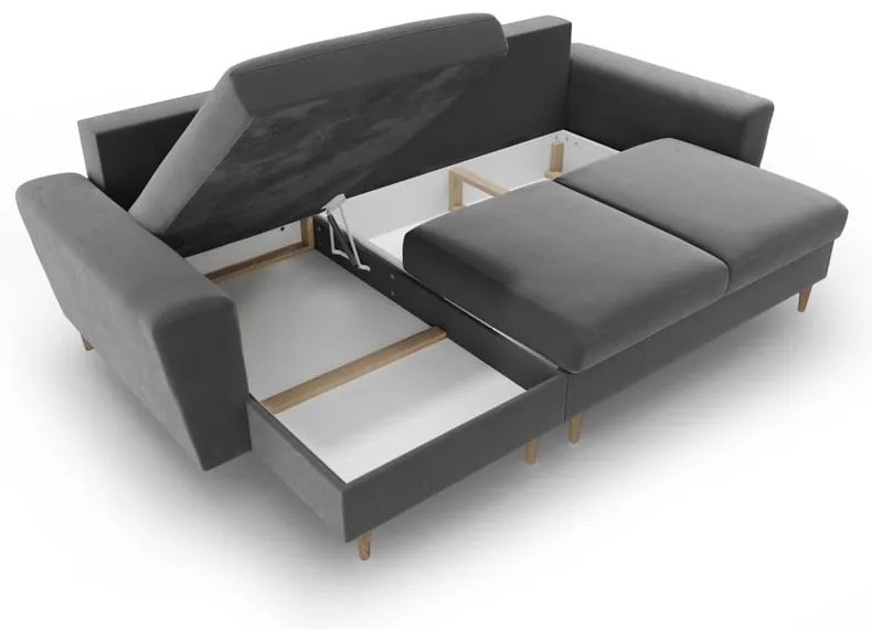 Светлосив кадифен разтегателен ъглов диван с място за съхранение Kyoto – Cosmopolitan Design