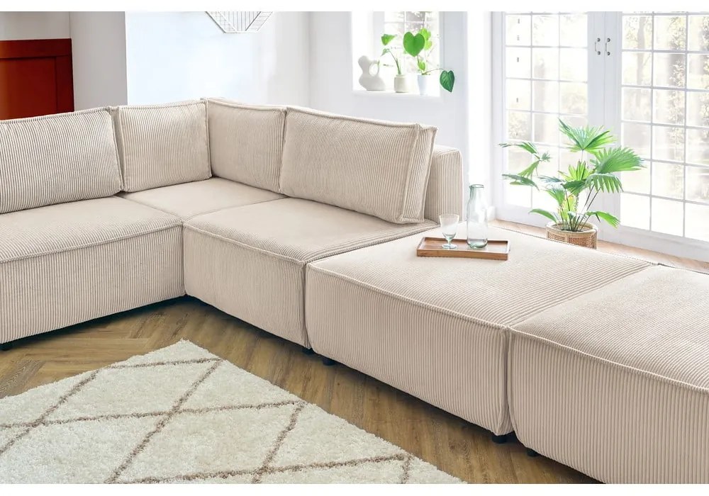 Кремав променлив велурен U-образен ъглов диван Nihad modular - Bobochic Paris