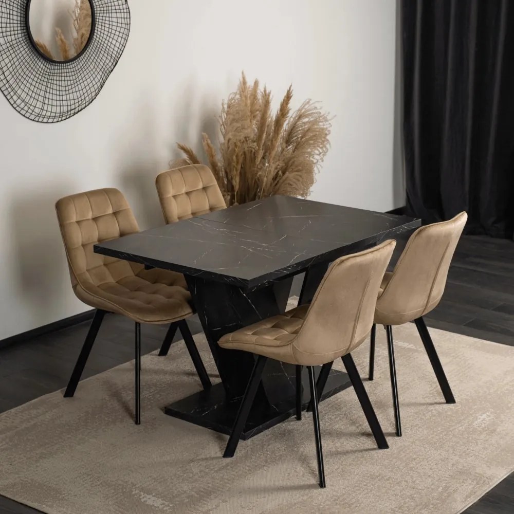 Сгъваема маса за хранене CLARK - черен мрамор, 120-160 cm