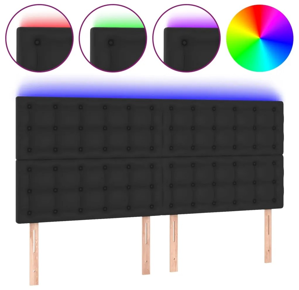 3122532 vidaXL LED горна табла за легло,черна,200x5x118/128см, изкуствена кожа