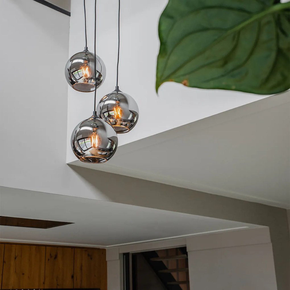 Смарт висяща лампа черна с димно стъкло, включва 3 Wifi A60 - Wallace