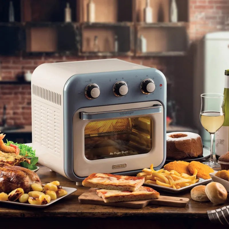 Фритюрник-фурна с горещ въздух Ariete VINTAGE 4632/05, 1400W, 16 л, До 230C, Таймер 60 мин, Въртяща се кошница, Бял/Светлосин
