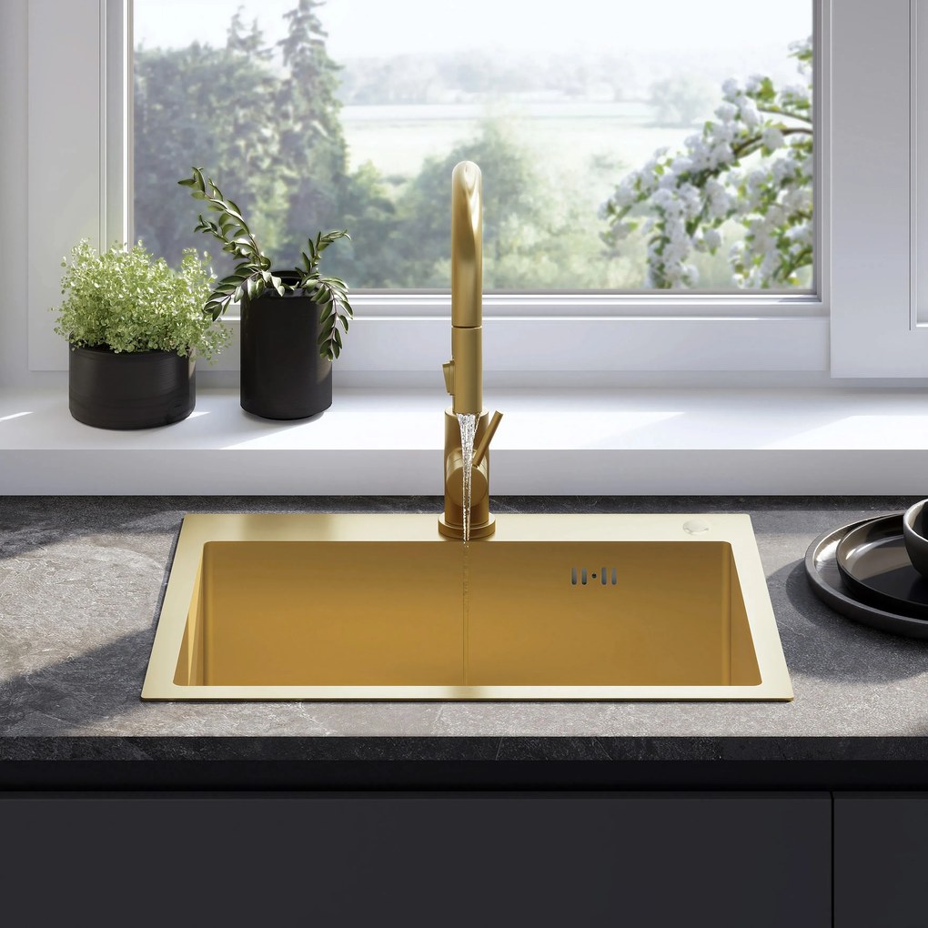 Стоманена мивка Liam BRUSH GOLD