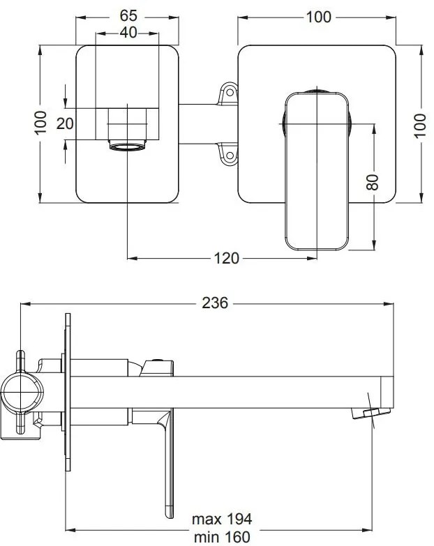 Вградена Кран за тоалетна Eurorama Quadra 2 holes-Black Ματ