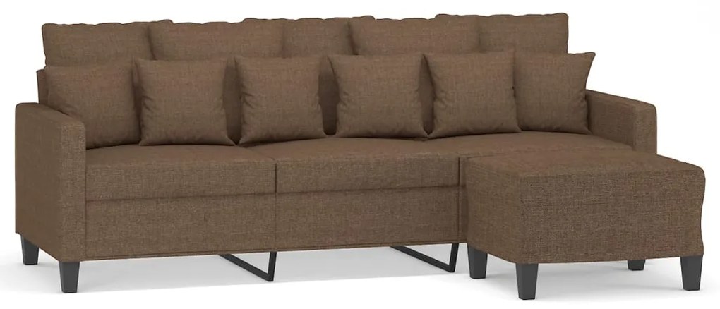 3201092 vidaXL 3-местен диван с табуретка, кафяв, 180 см, плат