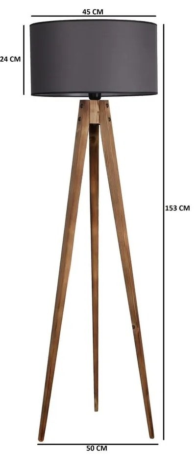 Черна/в естествен цвят подова лампа с текстилен абажур (височина 153 cm) Tripod – Opviq lights