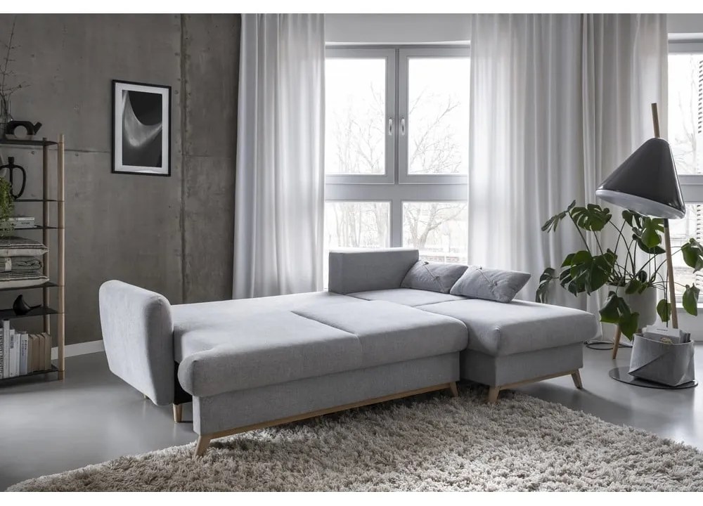 Светлосив разтегателен/с място за съхранение ъглов диван (десен ъгъл) Scandic Lagom – Miuform