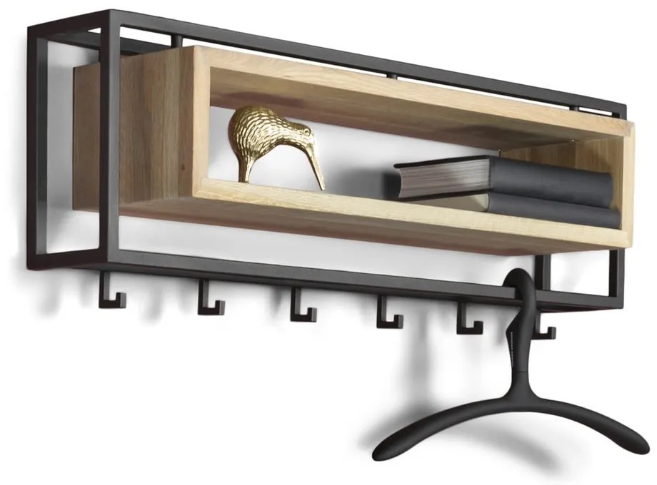 Черна/в естествен цвят метална стенна закачалка с рафт 78 cm School – Spinder Design
