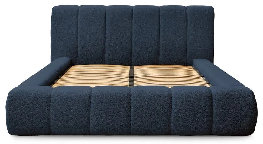 Тъмносиньо двойно тапицирано легло с място за съхранение с включена подматрачна рамка 180x200 cm Denali – Bobochic Paris