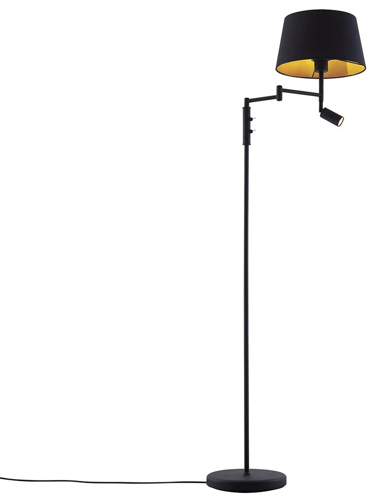 Подова лампа черна с черен абажур и регулируема лампа за четене - Ladas