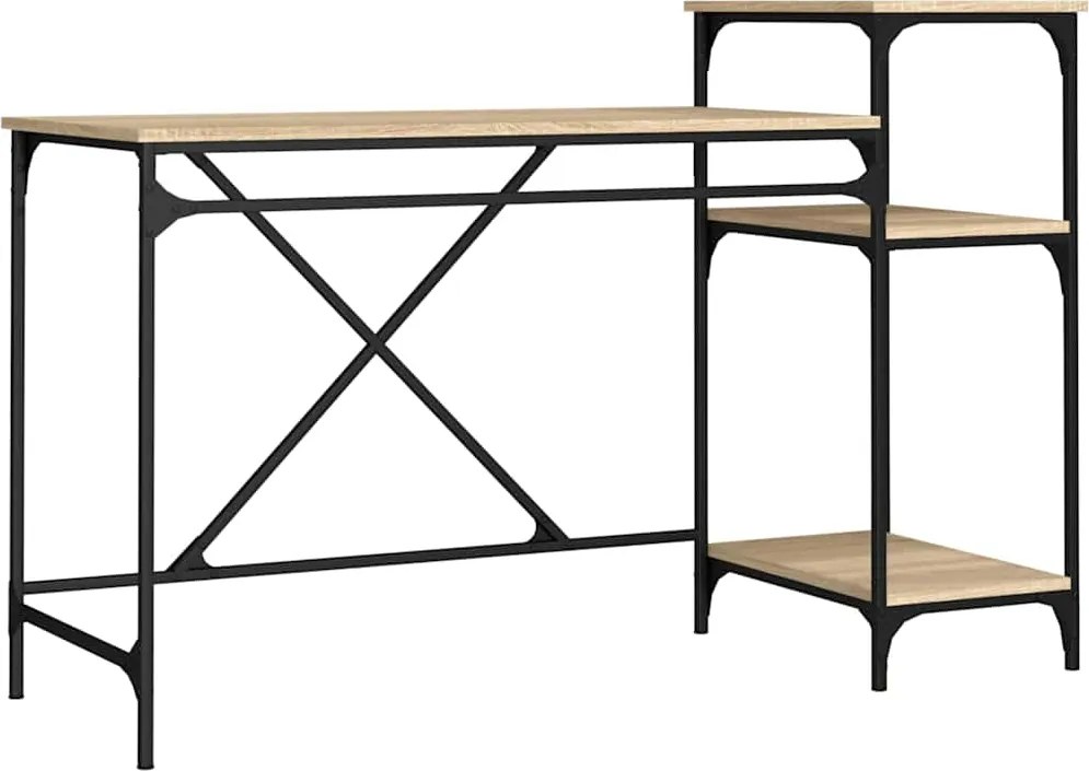 826710 vidaXL Бюро с рафтове сонома дъб 135x50x90 см инженерно дърво и желязо