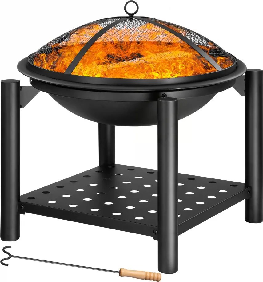 Градинска стоманена купа за огън с място за съхранение 55 см