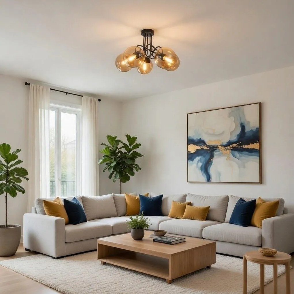 Плафон МОНА, черен/мед, 5хE27