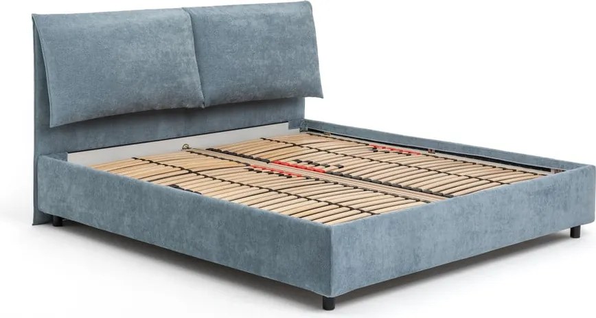 Синьо тапицирано двойно легло с място за съхранение и матрак с решетка 160x200 cm Myra Pillow - Bonami Selection