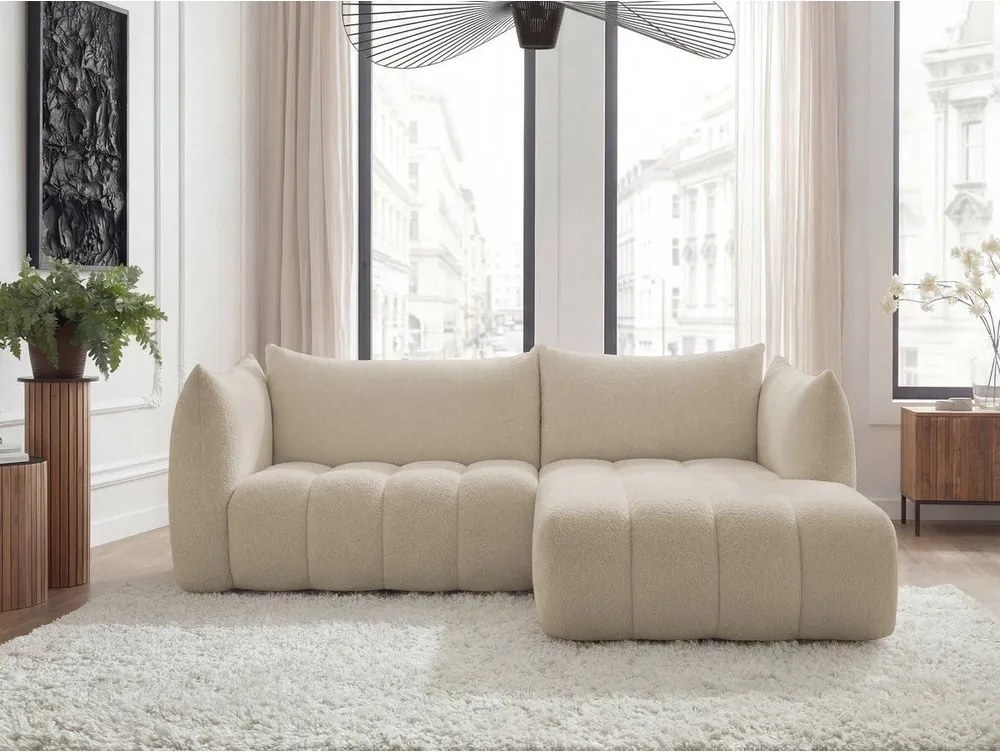 Бежов ъглов диван от прежда с примки от букле (десен ъгъл) Azra – Bobochic Paris