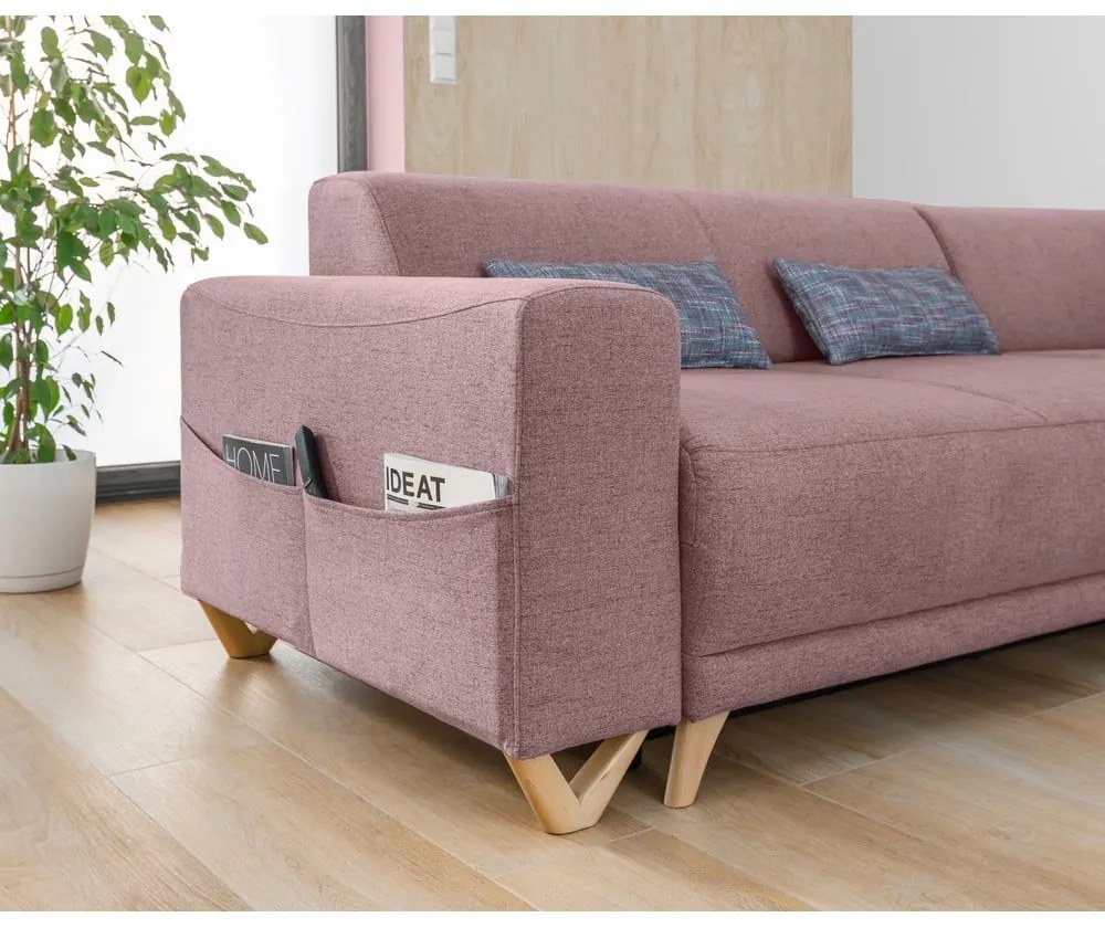 Розов разтегателен/с място за съхранение ъглов диван (десен ъгъл/L форма) Classy Sophie – Miuform