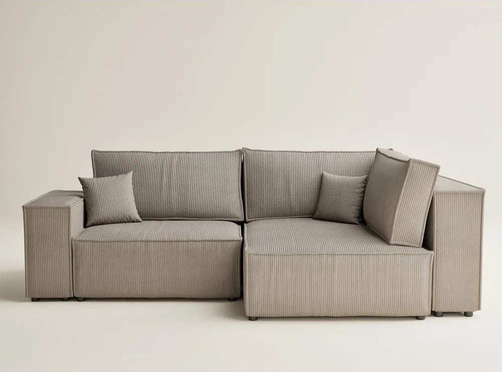 Бежов сгъваем/с място за съхранение ъглов диван от рипсено кадифе (десен ъгъл/L форма) Tonga – Maison de Rêve