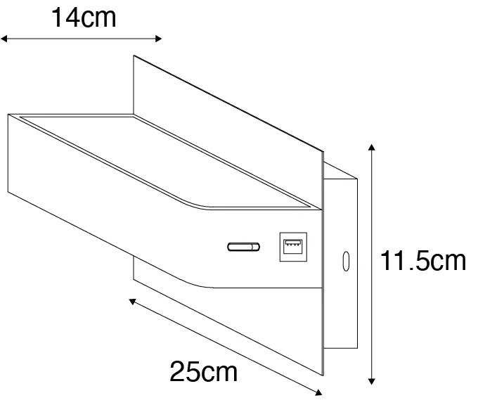 Модерен стенен аплик черен с LED с USB и превключвател - Ted