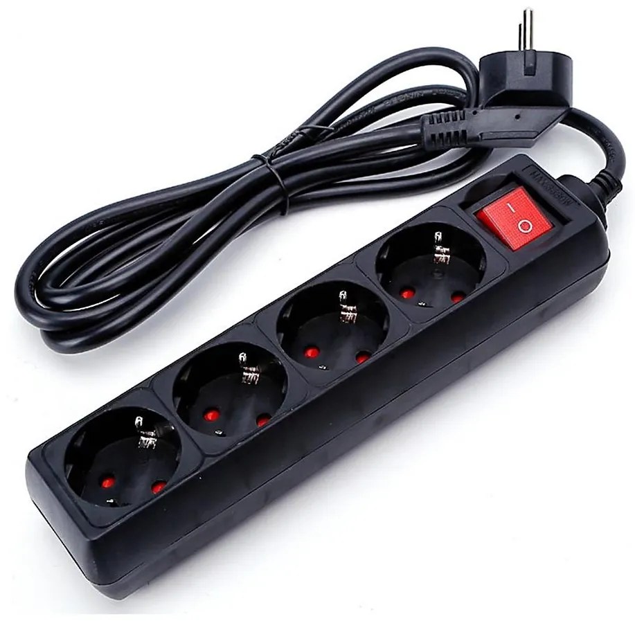 Aigostar - Удължител 4 гнезда 1,5м с ключ SCHUKO черен