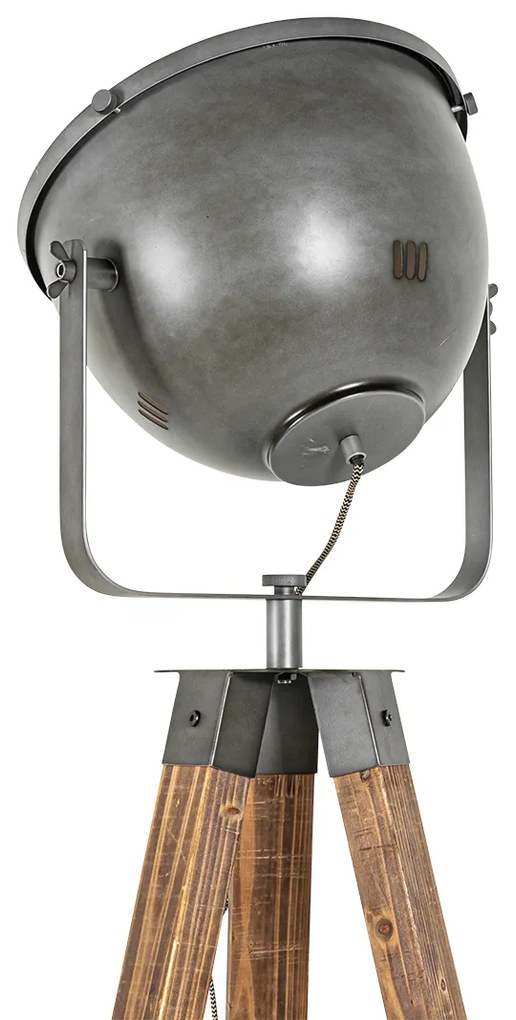 Индустриална подова лампа триножник стомана с дърво наклонена - Emado