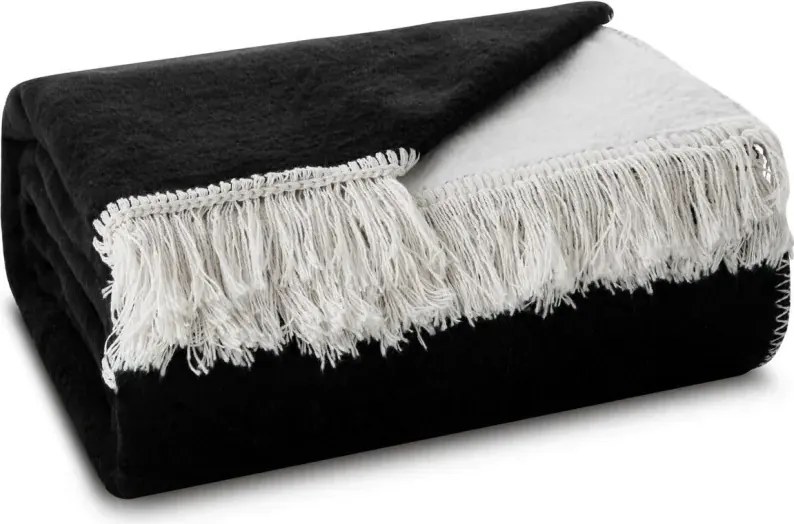 Памучно одеяло с пискюли - черно Ширина: 150 см | Дължина: 200 см