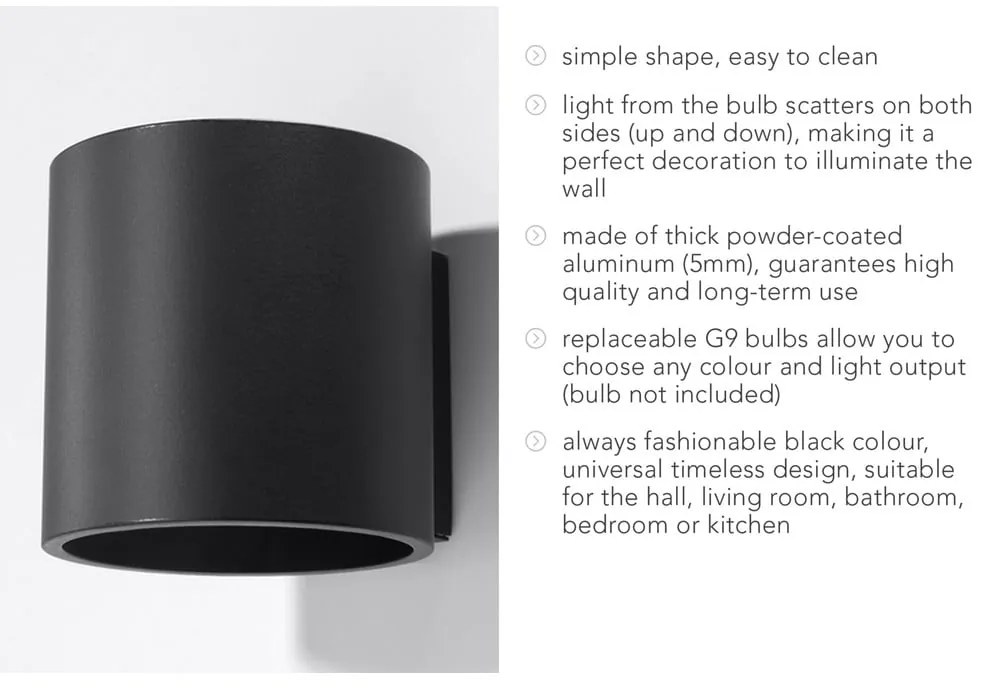 Черна стенна лампа Roda - Sollux