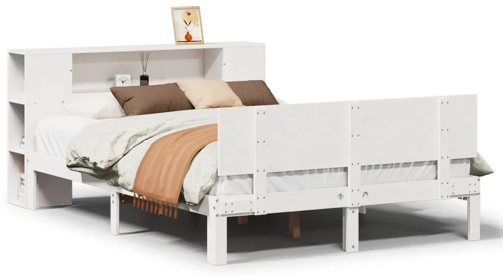 3322627 vidaXL Легло с етажерка за книги, без матрак, 135x190 см, бор масив